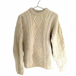 Callan Irish Fisherman Merino Wool Classic Cable Knit Sweater - Cream